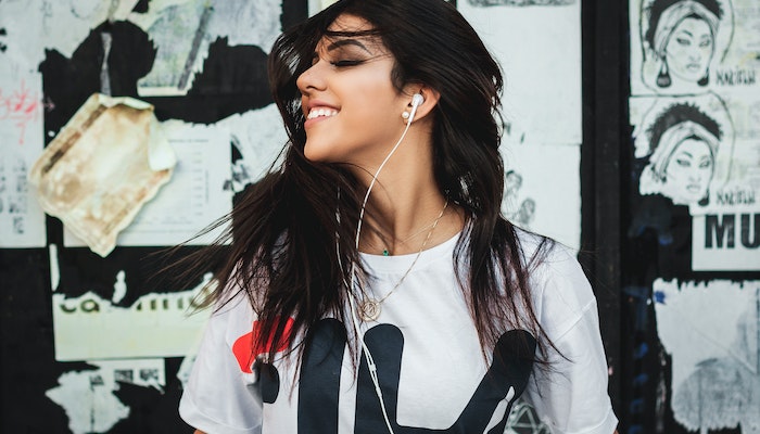 girl, happy, music, headphones
