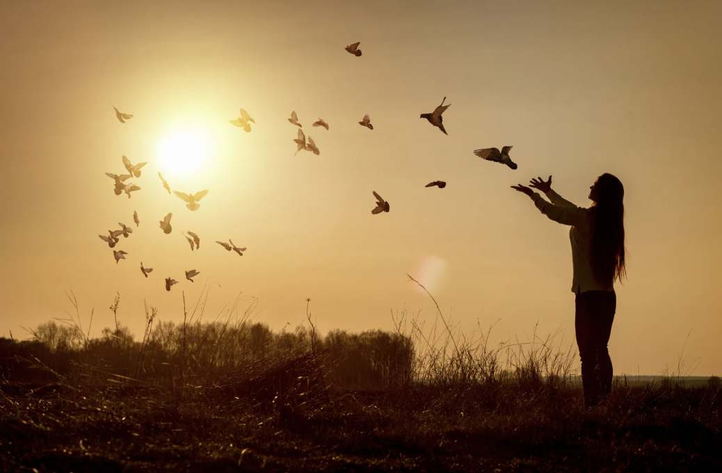Person with birds.